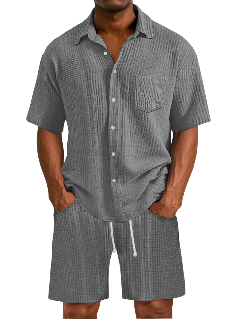 men-s-daily-wrinkled-texture-pocket-shirt-shorts-set-1063
