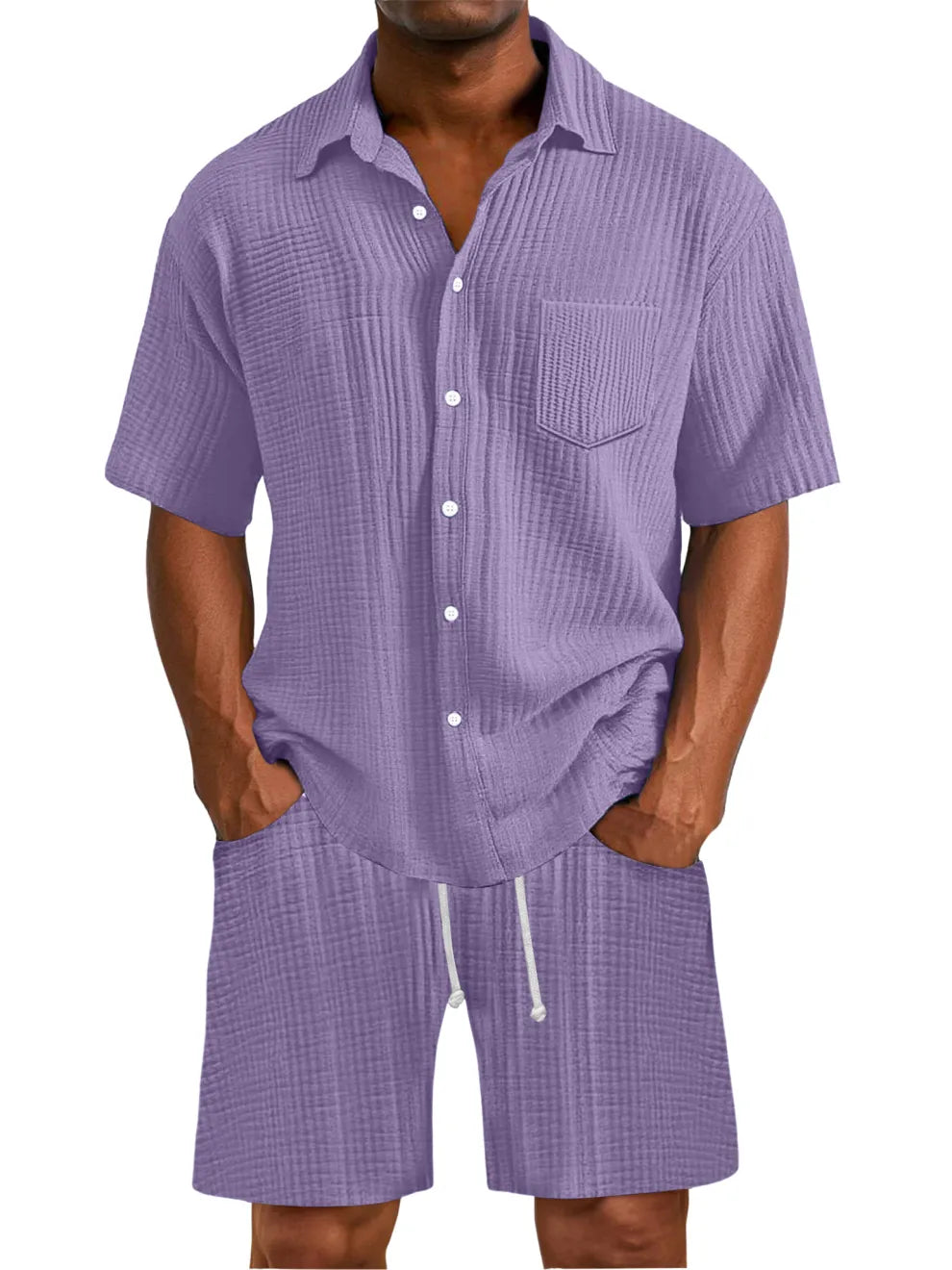 men-s-daily-wrinkled-texture-pocket-shirt-shorts-set-1063
