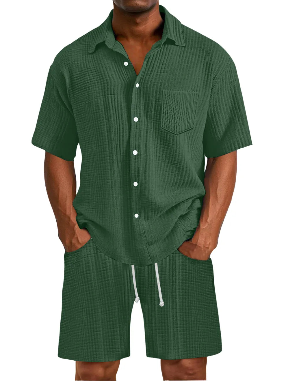 men-s-daily-wrinkled-texture-pocket-shirt-shorts-set-1063