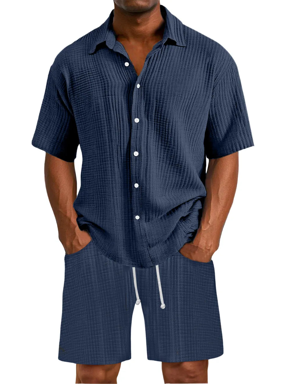 men-s-daily-wrinkled-texture-pocket-shirt-shorts-set-1063
